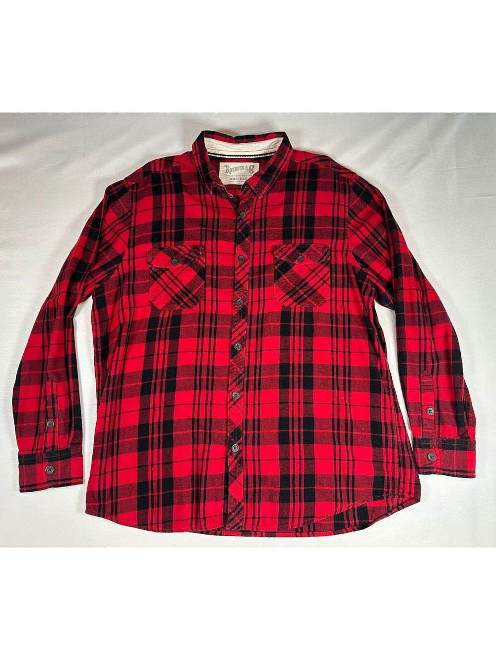 Roebuck & Co. Men's XXL flannel Shirt Red & Black Plaid Pattern
